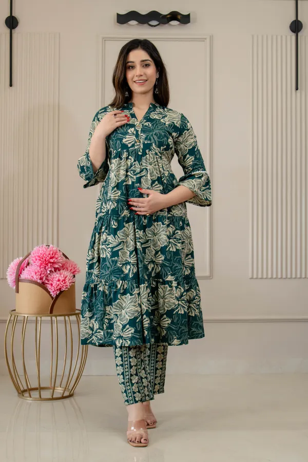 GREY_GREEN_MATERNITY_KURTA_PANT_SET_