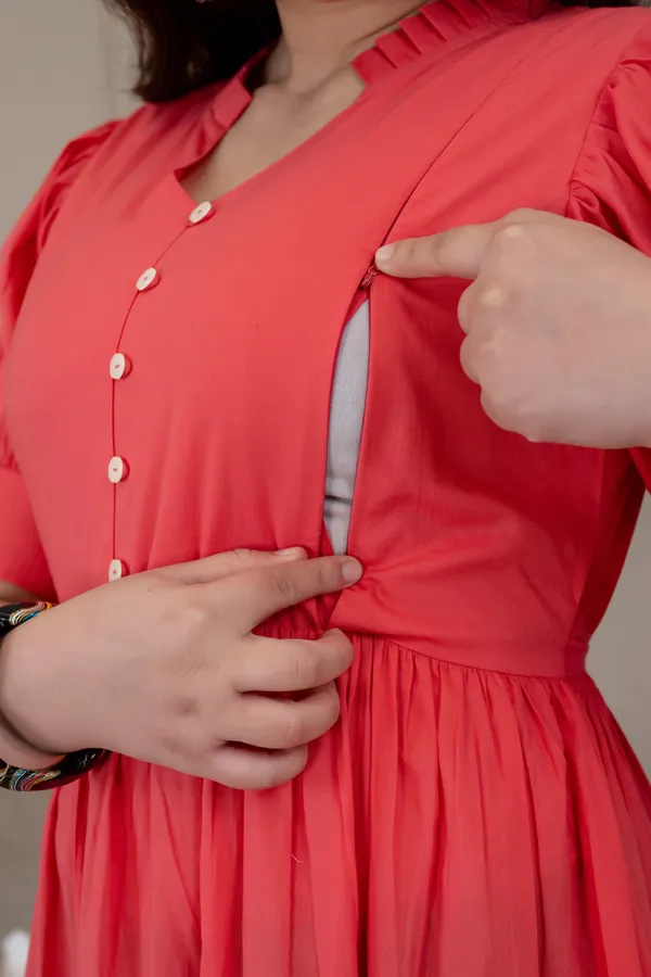 Gajri_solid_long_Maternity_3_Tire_Dress