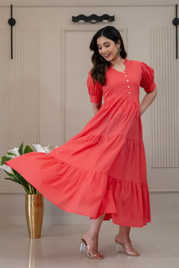Gajri_solid_long_Maternity_3_Tire_Dress