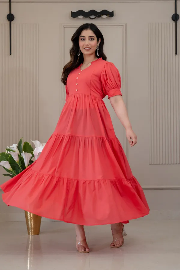 Gajri_solid_long_Maternity_3_Tire_Dress