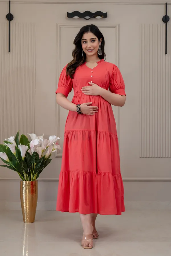 Gajri_solid_long_Maternity_3_Tire_Dress