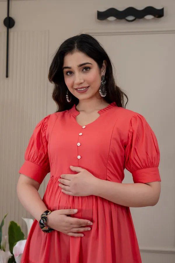 Gajri_solid_long_Maternity_3_Tire_Dress