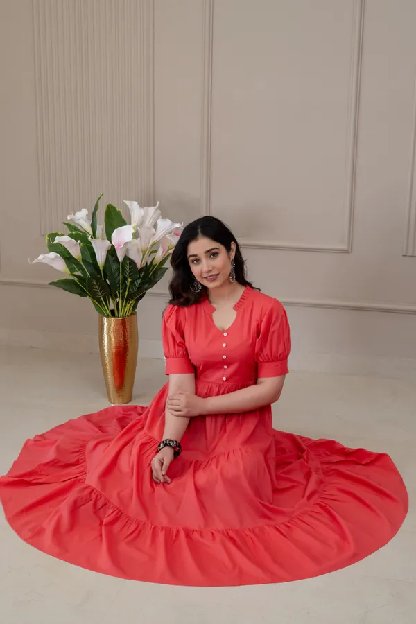 Gajri_solid_long_Maternity_3_Tire_Dress
