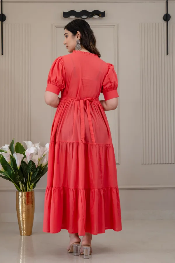 Gajri_solid_long_Maternity_3_Tire_Dress