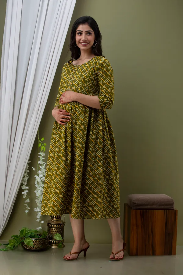 Green_Lahariya_Printed_Maternity_&_Nursing_Dress