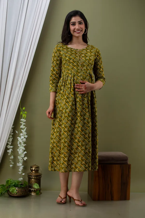 Green_Lahariya_Printed_Maternity_&_Nursing_Dress