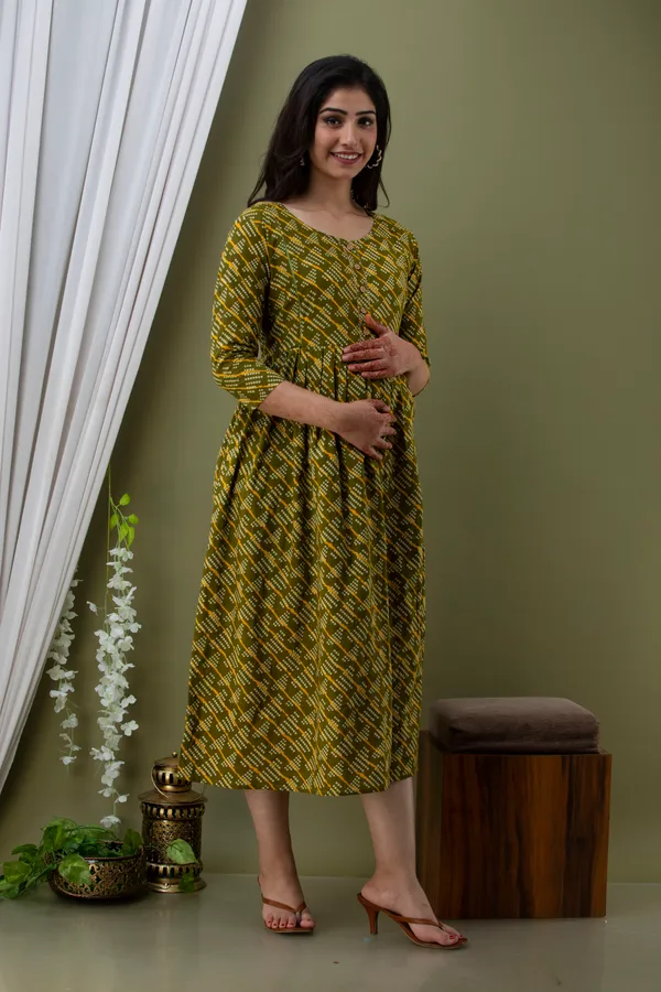 Green_Lahariya_Printed_Maternity_&_Nursing_Dress