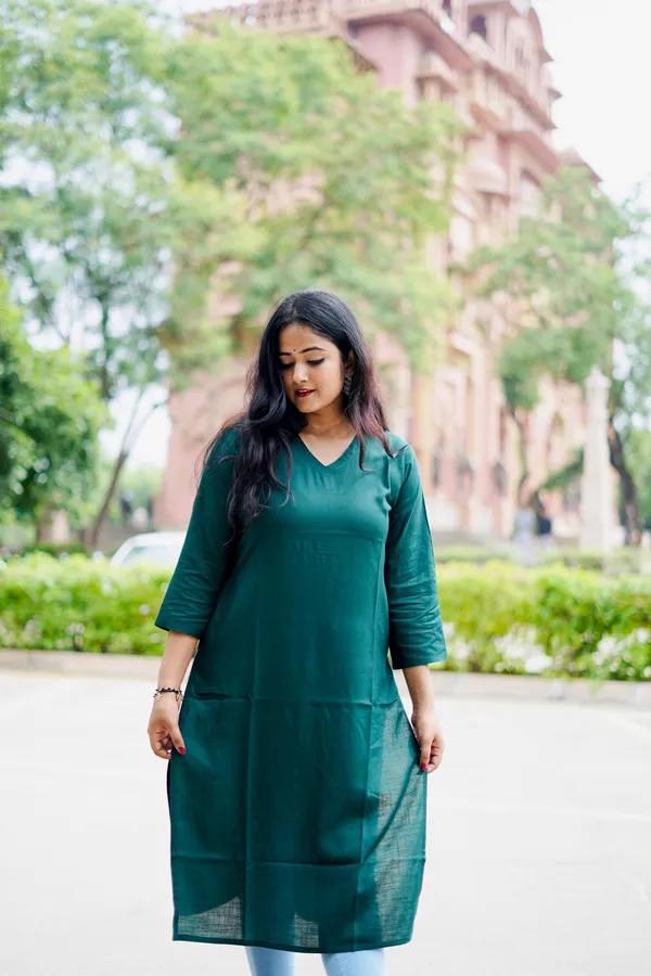 Green_Rayon_Solid_A-Line_kurti