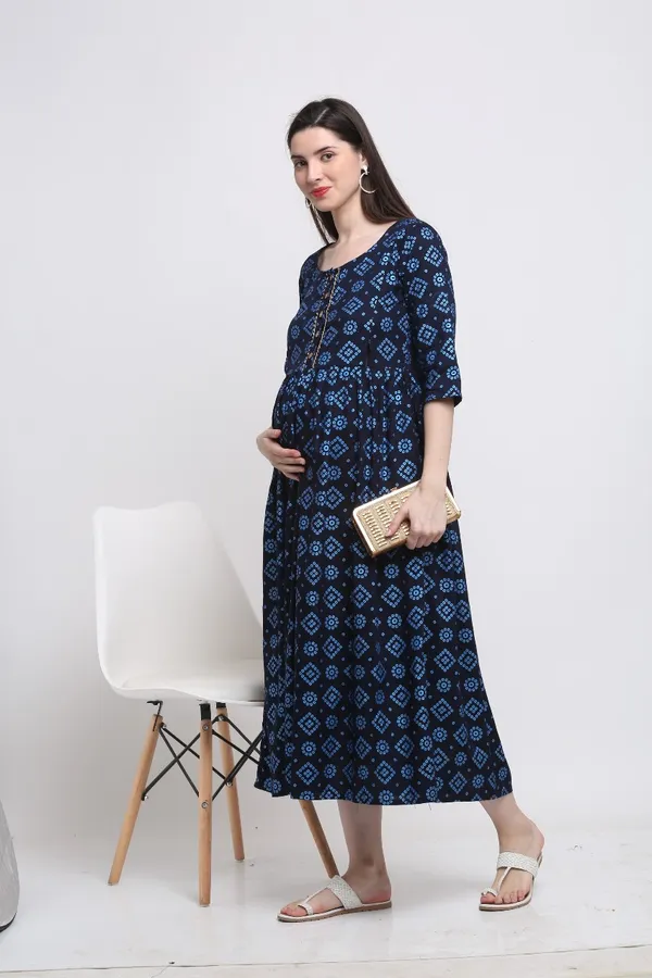 Indigo_Rayon_Printed_maternity_Kurti