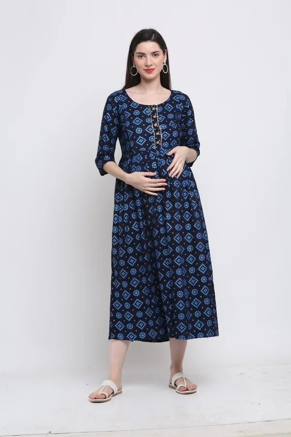 Indigo_Rayon_Printed_maternity_Kurti