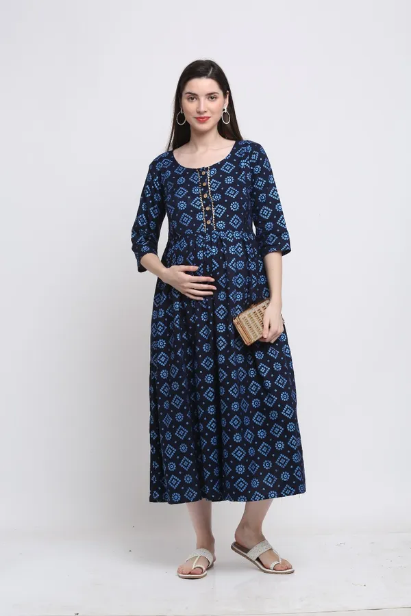Indigo_Rayon_Printed_maternity_Kurti