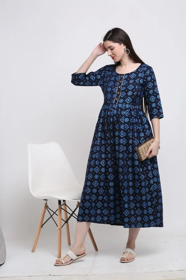 Indigo_Rayon_Printed_maternity_Kurti