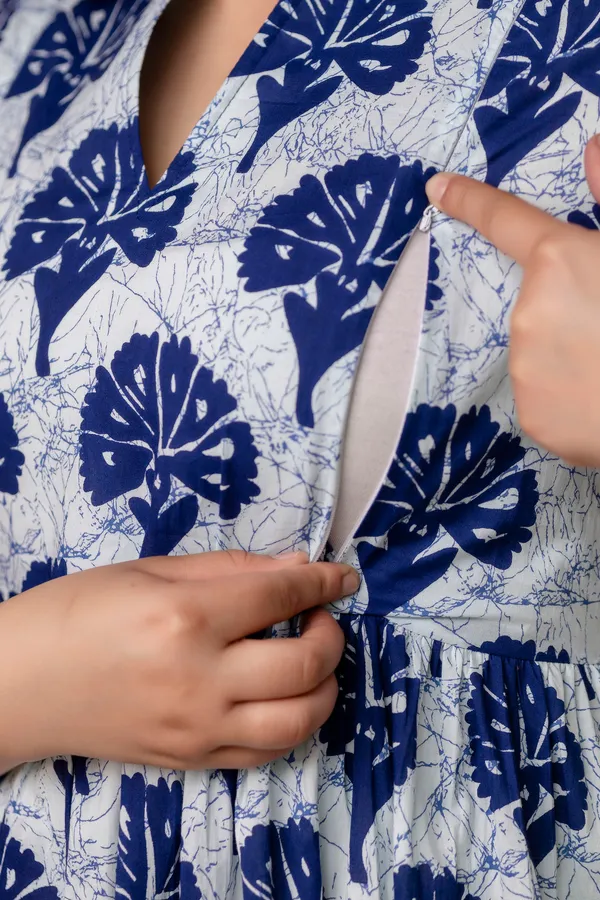 Indigo_blue_flower_printed_maternity_kurti
