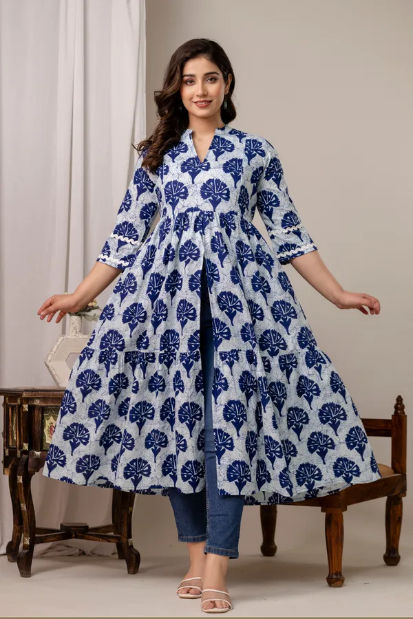 Indigo_blue_flower_printed_maternity_kurti