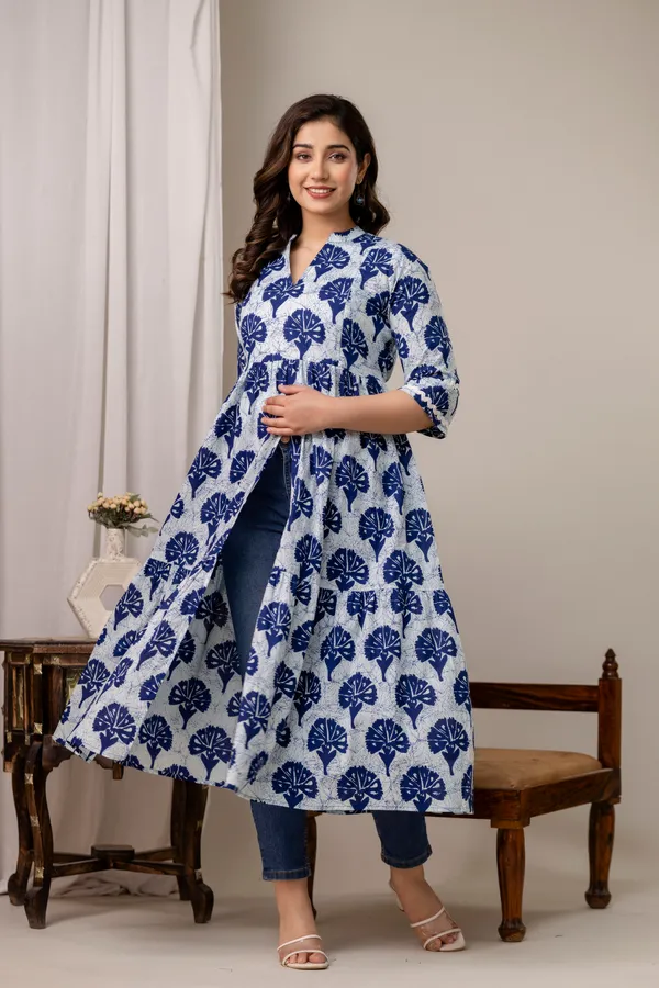 Indigo_blue_flower_printed_maternity_kurti