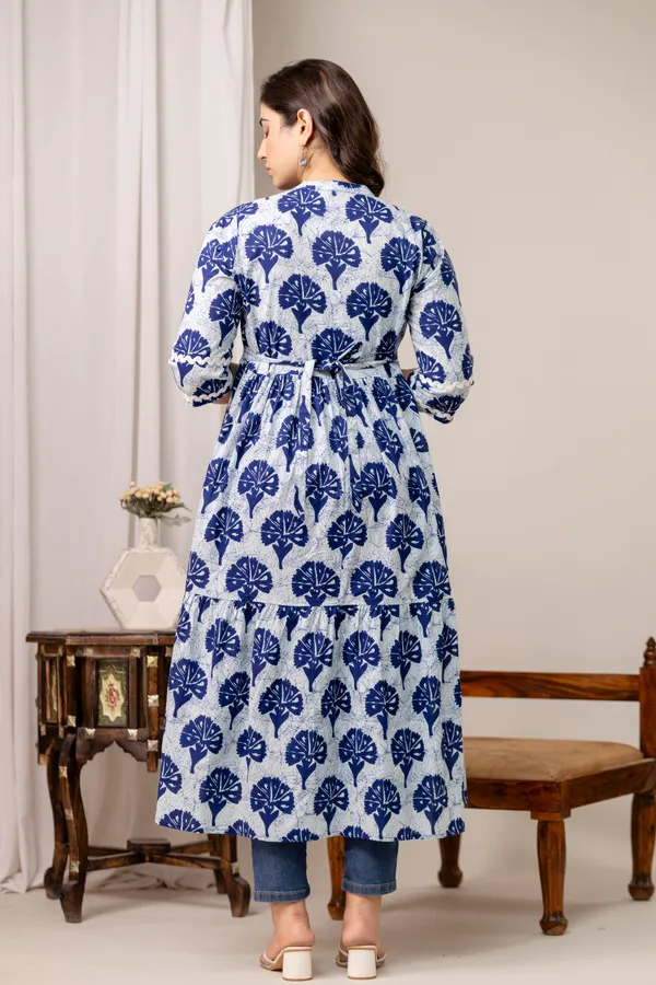Indigo_blue_flower_printed_maternity_kurti