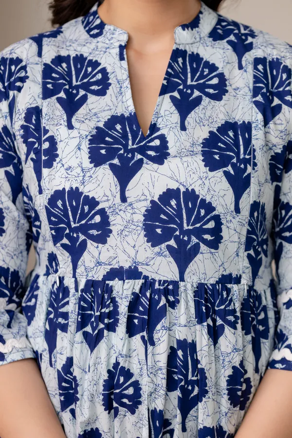 Indigo_blue_flower_printed_maternity_kurti
