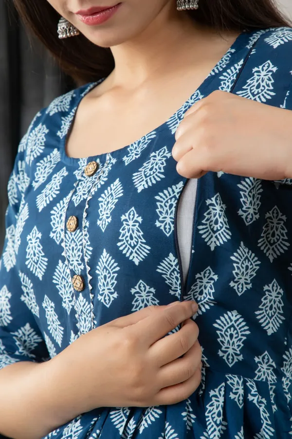 Blue_Cotton_Butti_Printed_Maternity_Kurti