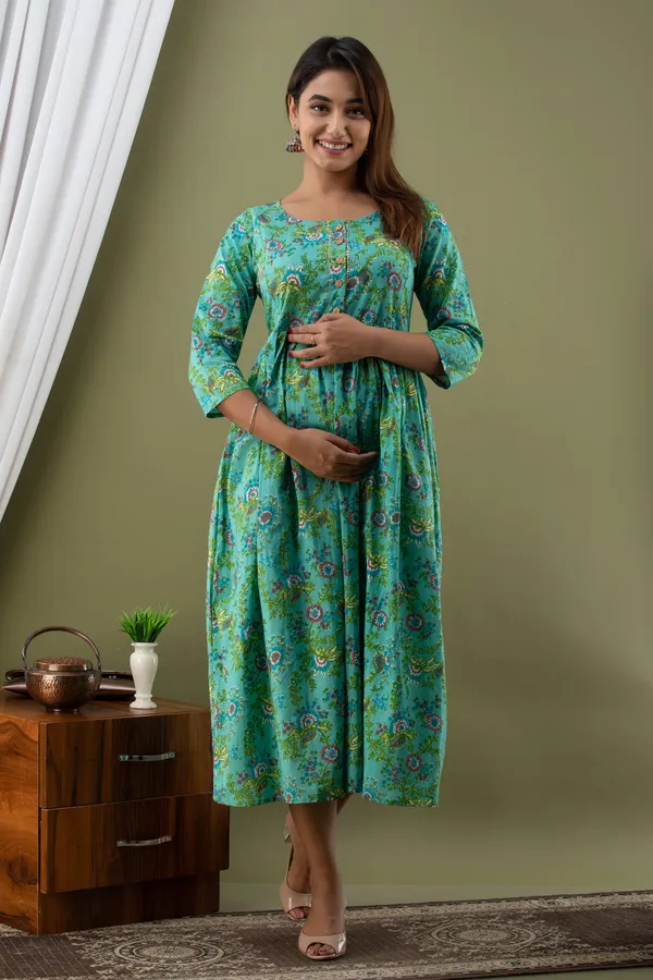 LIGHT_GREEN_FLOWER_PRINTED_MATERNITY_DRESS