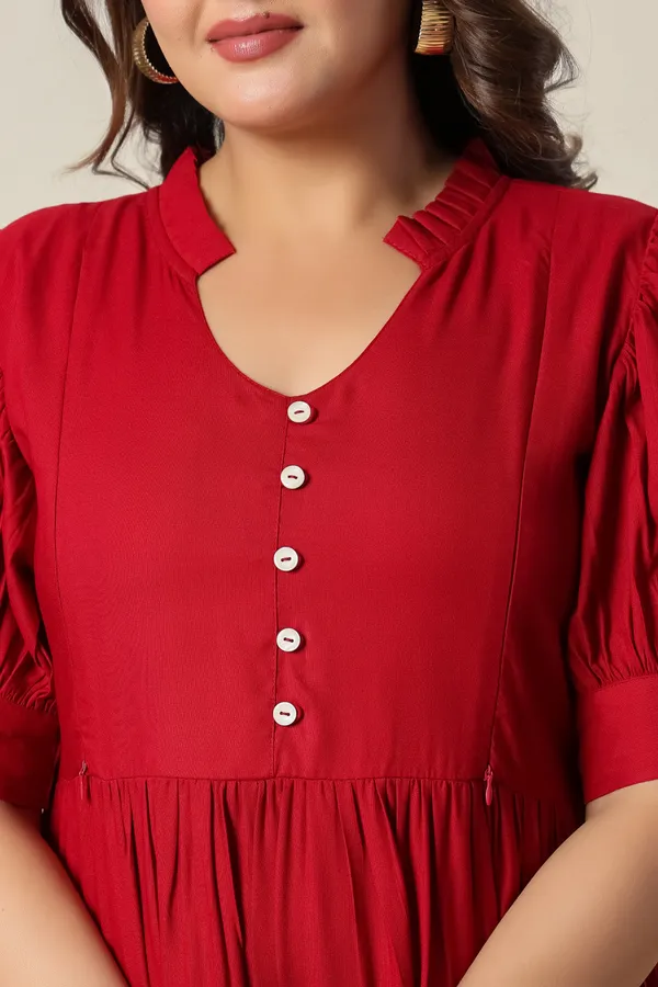 Maroon_Solid_Long_Maternity_3_Tire_Dress