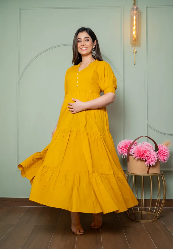 Mustard_Maternity_3_tier_Long_Dress