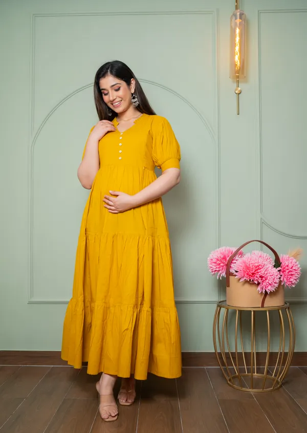 Mustard_Maternity_3_tier_Long_Dress