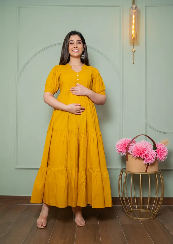 Mustard_Maternity_3_tier_Long_Dress