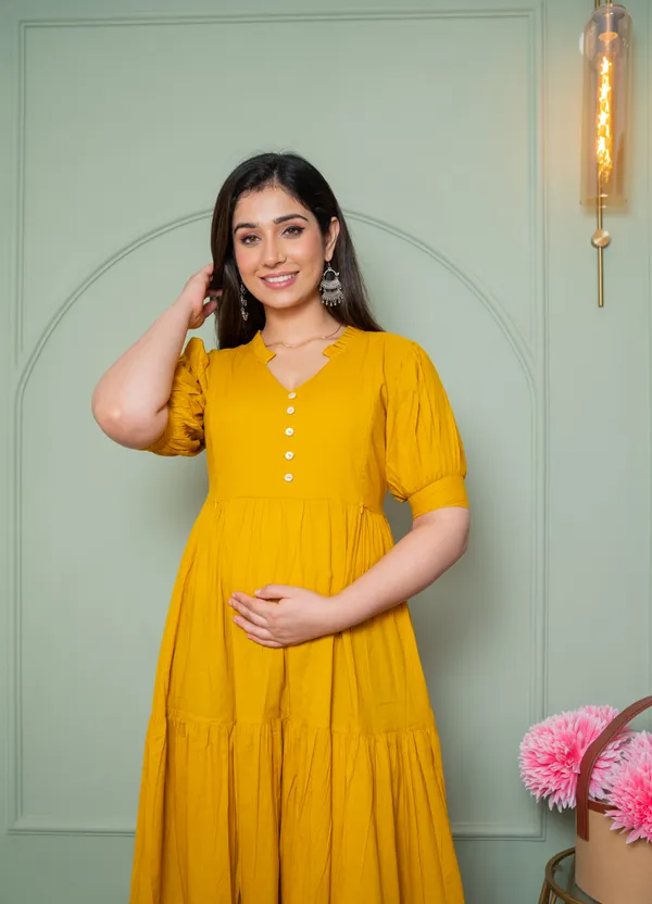 Mustard_Maternity_3_tier_Long_Dress