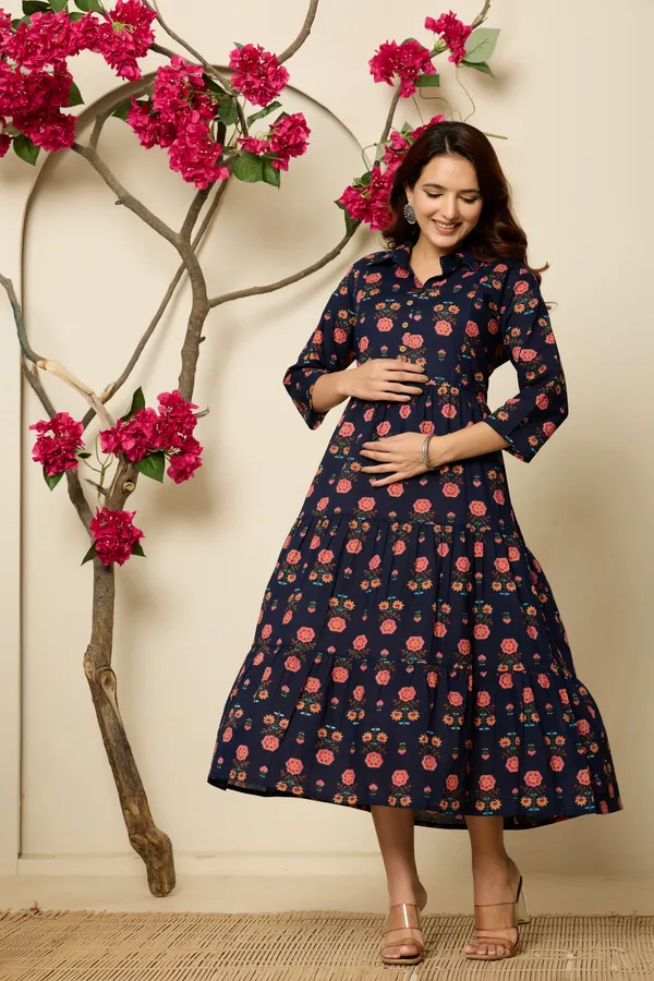 NAVY_BLUE_FLOWER_PRINTED_MATERNITY_DRESS