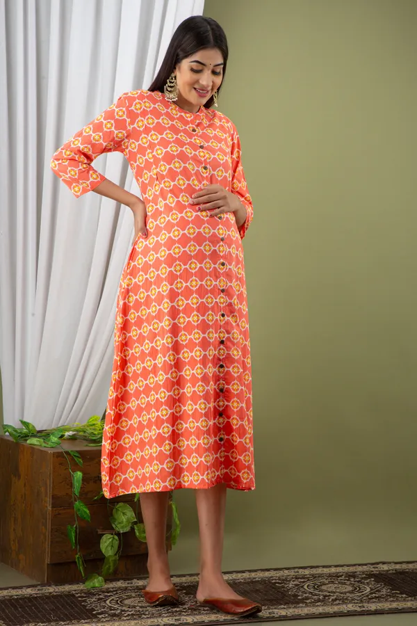 ORANGE_PRINTED_MATERNITY_DRESS