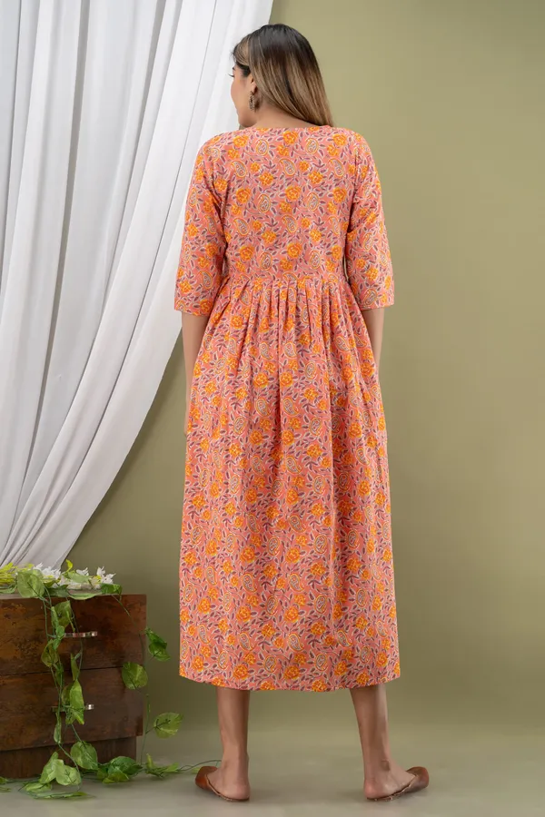 PEACH_PRINTED_MATERNITY_DRESS