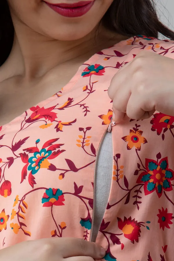 PEACH_PRINTED_MATERNITY_DRESS