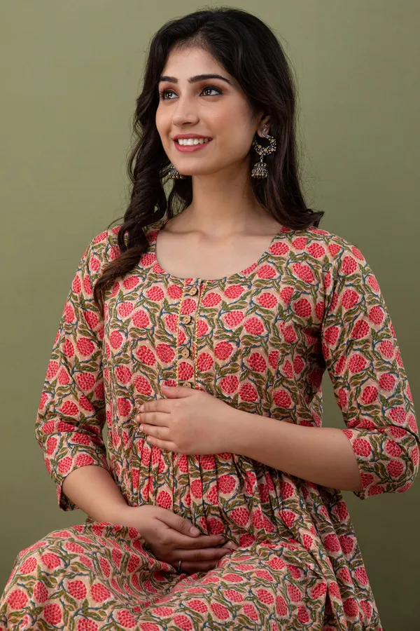 PEACH_RED_FLOWER_PRINTED_MATERNITY_DRESS