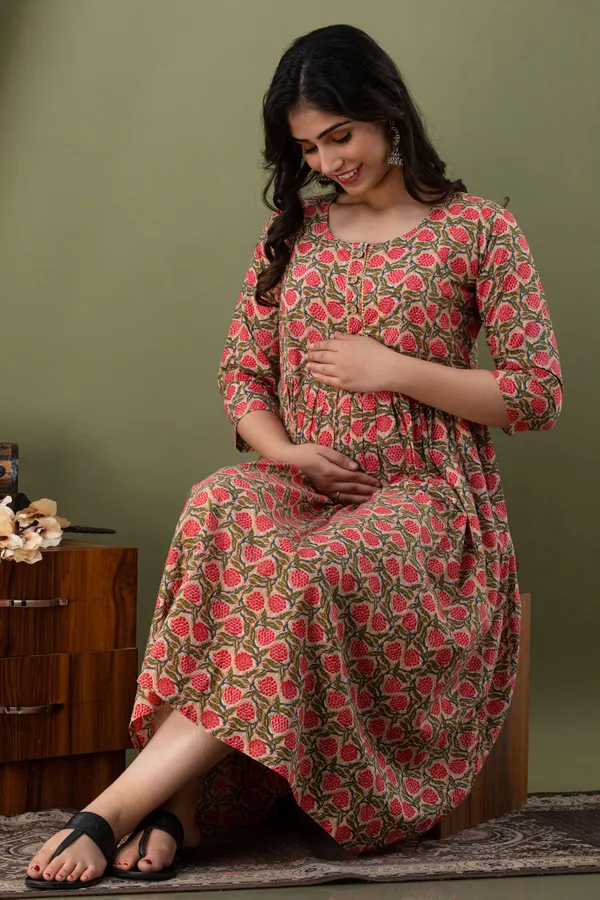 PEACH_RED_FLOWER_PRINTED_MATERNITY_DRESS