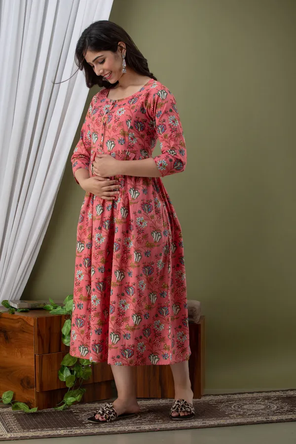 PINK_FLOWER_MATERNITY_DRESS