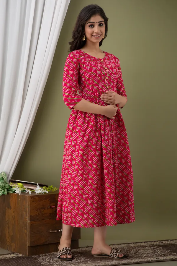 PINK_LEHRIYA_BANDEJ_PRINTED_MATERNITY_DRESSS