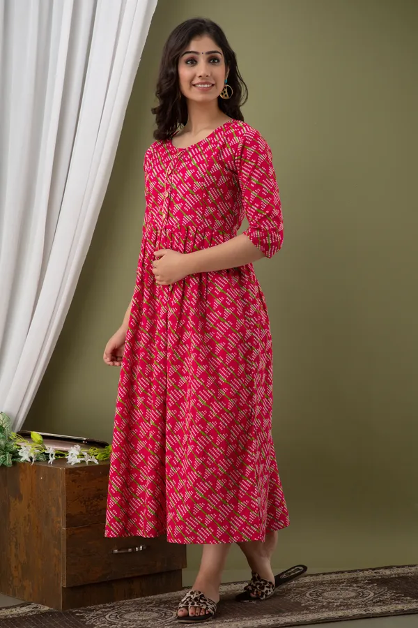 PINK_LEHRIYA_BANDEJ_PRINTED_MATERNITY_DRESSS