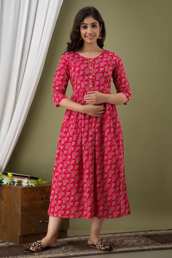PINK_LEHRIYA_BANDEJ_PRINTED_MATERNITY_DRESSS