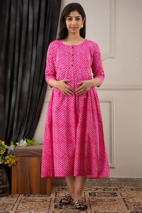 PINK_LEHRIYA_PRINTED_MATERNITY_DRESS