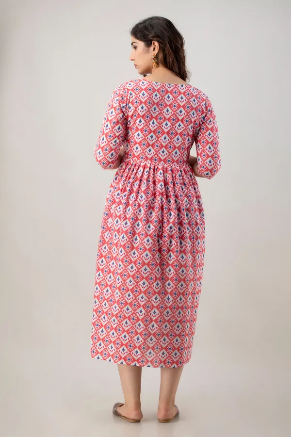 Peach_Rayon_Printed_Flared_Maternity_Kurti