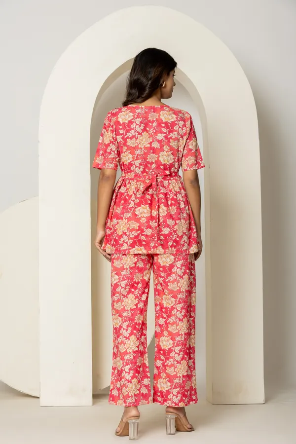Pink_Cotton_Printed_Short_Kurti_&_Bottom_Co-Ord_Set_For_Women