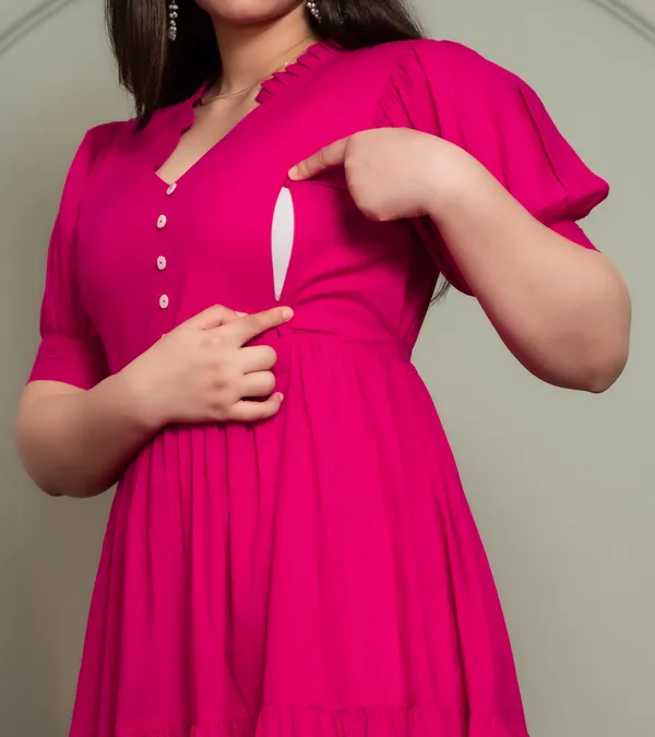 Pink_Solid_Maternity_3_Tire_Long_Dress