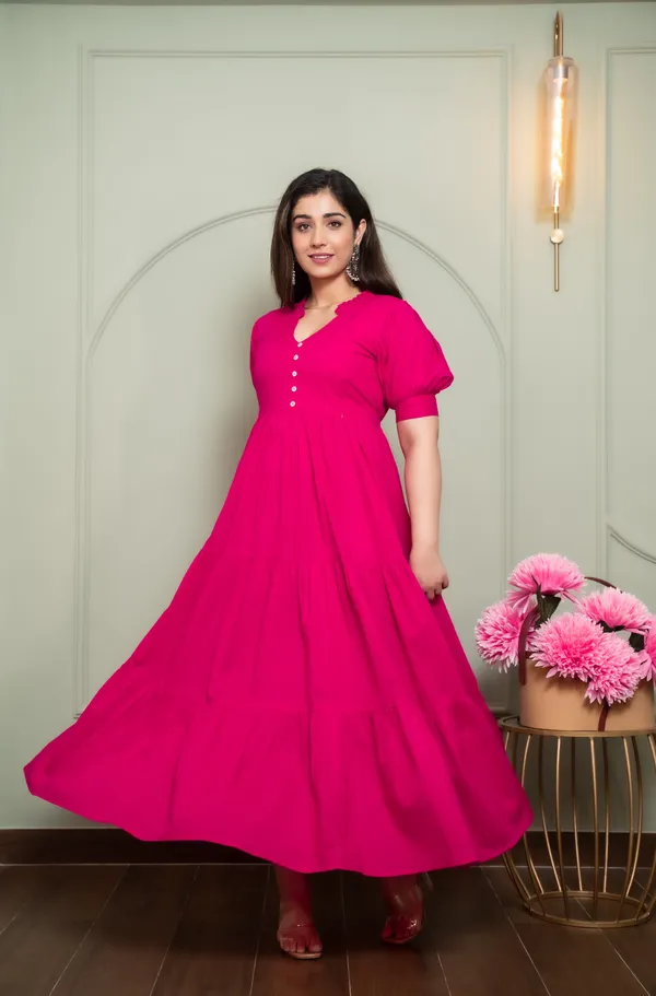 Pink_Solid_Maternity_3_Tire_Long_Dress