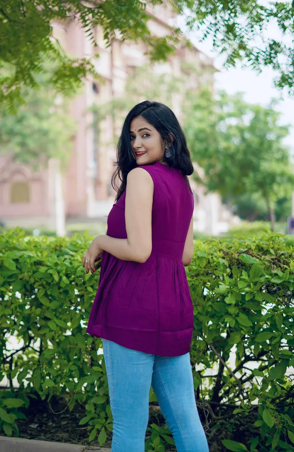 Purple_Rayon_Solid_Cut_Sleeves_Flared_Top