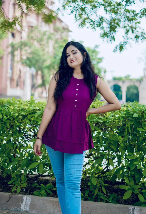 Purple_Rayon_Solid_Cut_Sleeves_Flared_Top