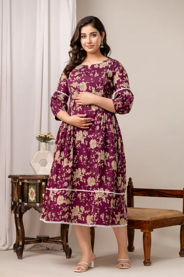 Purple_flower_printed_maternity_dress