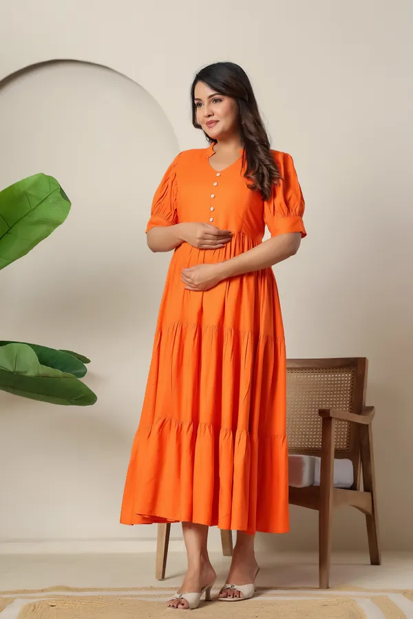 Reyon_Solid_Long_Maternity_3_Tire_Dress