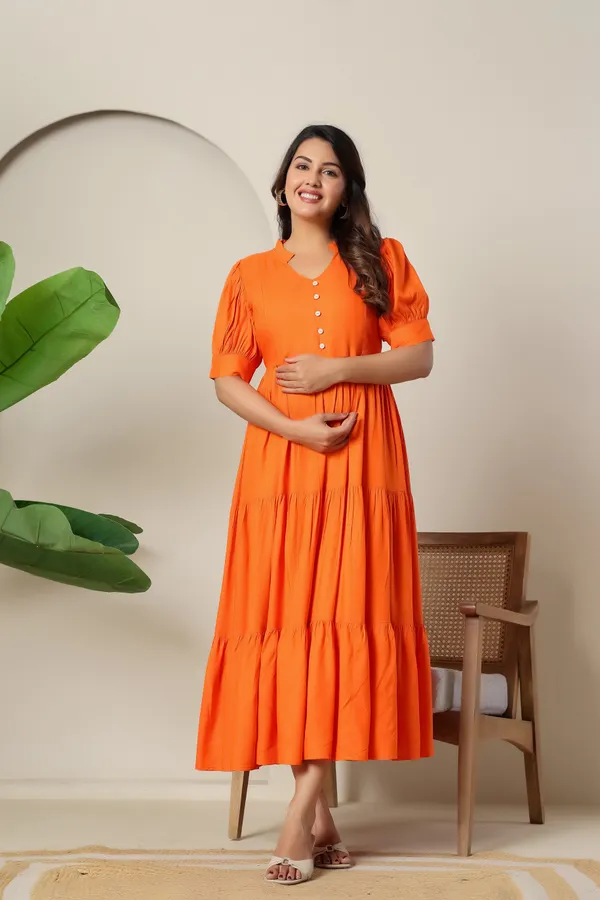Reyon_Solid_Long_Maternity_3_Tire_Dress
