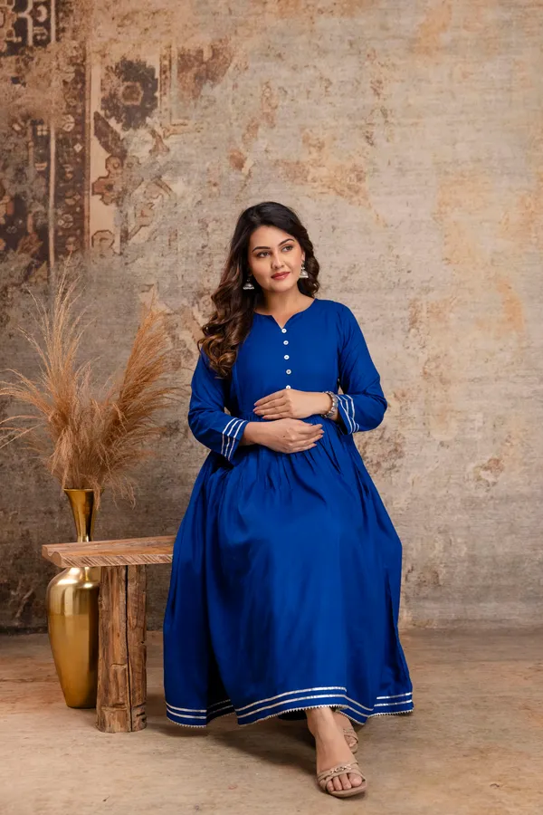 Royal_BLUE_Solid_MATERNITY_KURTA_PANT_SET