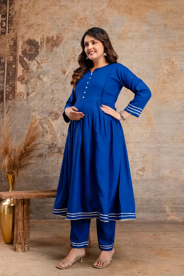 Royal_BLUE_Solid_MATERNITY_KURTA_PANT_SET